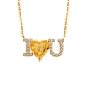 Goldene I Love You Halskette mit einem funkelnden gelben Edelstein in Herzform - 18K Goldfarbe (Goldgelber Zirkonia)