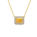 Radiant cut yellow gemstone necklace with double halo diamonds in gold finish - 18K Gold Plated (Golden Zirconia)