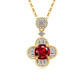 Collana a quadrifoglio dorata con pietra centrale rossa e zirconi bianchi brillanti - Color Oro 18K (Zirconia Rosso Rubino)