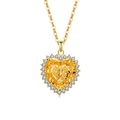 Elegante goldfarbene Herz-Halskette mit großem gelbem Edelstein und Zirkonia-Heiligenschein - Platin (Goldener Zirkonia)