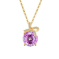 S925 zilveren ketting met roze paarse zirkoon hanger en een gouden strik detail - 925 zilver / 18K Goud Kleur (Rozerode Zirconia)