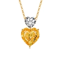 Double heart pendant necklace with white and yellow gemstones in gold setting - 18K Gold Color (Golden Zirconia)