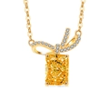 Silver bow necklace with rectangular yellow gemstone and gold chain detail - 18K Gold Color (Golden Yellow Zirconia)