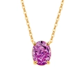 Gold necklace with an oval purple gemstone in a classic four-prong setting - 18K Gold Plated (Rose Red Zirconia)