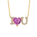 Goldene Herzkette mit lila Edelstein und I Love You Zirkonia-Anhänger für Damen - 18K Vergoldet (Rosaroter Zirkonia)