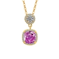 Elegant gold necklace with cushion cut pink gemstone and halo pendant design - 18K Gold Tone (Rose Red Zirconia)