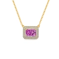 Luxurious pink square gemstone necklace with double halo diamonds and gold chain - 18K Gold Plated (Rose Red Zirconia)