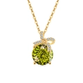 S925 zilveren ketting met olijfgroene steen en gouden strikhanger in variantstijl - 925 zilver / 18K Goud Kleur (Appelgroene Zirconia)