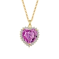 Elegante vergoldete Halskette mit einem großen herzförmigen lila-rosa Edelsteinanhänger - 18K Vergoldet (Rosenroter Zirkonia)