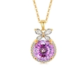 Exquisite S925 silver flower necklace with pink-purple round cut zircon and butterfly pendant - 925 Silver / 18K Gold Plated (Rose Red Zirconia)