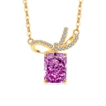 S925 silver bow necklace with rectangular purple gemstone and gold finish - 18K Gold Plated (Rose Red Zirconia)