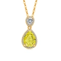 Elegant gold necklace with double pear-shaped yellow and white halo crystal pendants - 925 Silver / 18K Gold Color (Apple Green Zirconia)