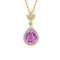Lussuosa collana in oro con ciondolo a goccia in pietra rosa e contorno di diamanti - Placcato Oro 18K (Zirconia Rosso Rosa)