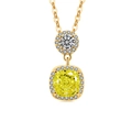 Golden double pendant necklace featuring a round white stone and yellow cushion-cut zircon - 18K Gold Tone (Apple Green Zirconia)