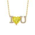 Vergoldete S925-Halskette mit gelbem Herz-Edelstein und I Love You-Schriftzug - 18K Goldfarbe (Apfelgrüner Zirkonia)