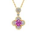 Collana con ciondolo a quadrifoglio con gemma rosa e cristalli bianchi finitura dorata - Placcato Oro 18K (Zirconia Rosso Rosa)