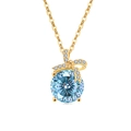 S925 zilveren gouden strik ketting met een grote ronde blauwe edelsteen hanger voor dames - 925 zilver / 18K Goud Kleur (Lichtzeeblauwe Zirconia)
