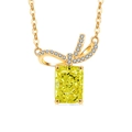 Elegant 925 silver necklace with yellow square crystal and golden bow pendant - 18K Gold Color (Apple Green Zirconia)