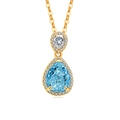 Elegant pear cut aquamarine teardrop pendant necklace in gold finish with halo stones - 925 Silver / 18K Gold (Light Sea Blue Zirconia)