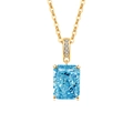 Gold necklace with rectangular aquamarine pendant and diamond-encrusted bail charm - Platinum Color (Light Sky Blue Zirconia)