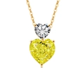 Exquisite gold double heart necklace featuring clear and vibrant yellow gemstone pendants - Platinum (Green Zirconia)