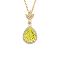 Elegante collana in oro 18 carati con gemma gialla a pera e dettaglio diamante a trifoglio - Color Oro 18K (Zirconia Verde Mela)