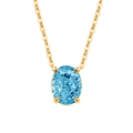 Elegant gold necklace featuring an oval-cut sky blue gemstone in a classic four-prong setting - 18K Gold Tone (Aquamarine Blue Zirconia)