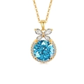 Exquisite S925 sterling silver butterfly necklace with light blue round ice cut gemstone - 925 Silver / 18K Gold Color (Light Sky Blue Zirconia)