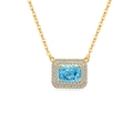 Luxurious gold necklace with rectangular blue gemstone and double diamond halo setting - 18K Gold Plated (Light Blue Zirconia)