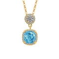 Elegant gold chain necklace with light blue cushion-cut and round white gemstone pendants - 18K Gold Tone (Aquamarine Blue Zirconia)