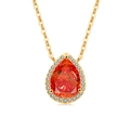 Pear cut orange gemstone pendant necklace in gold plating with halo diamond border - 18K Gold (Garnet Red Zirconia)