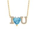S925 Silberhalskette mit Herzanhänger und blauem Edelstein in Goldoptik mit I Love U - 18K Goldfarbe (Hellhimmelblauer Zirkonia)