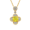 Collana in oro K con pendente floreale in pietra gialla e petali di diamanti pavé - Color Oro 18K (Zirconia Verde Mela)