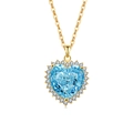 Elegante Herzkette mit hellblauem Edelstein und schimmernder Gliederkette aus Gold - Silberton (Aquamarinblauer Zirkonia)