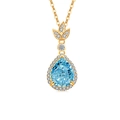 Elegante collana in oro con pendente a goccia in topazio blu e aureola di piccoli zirconi - Color Oro 18K (Zirconia Blu Cielo Chiaro)