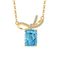 Golden bow necklace with light blue rectangular crystal and shimmering micro-diamonds - 18K Gold Color (Light Sky Blue Zirconia)