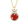 Exquisite gold S925 sterling silver necklace with large red round stone and bow pendant - 925 Silver / 18K Gold Color (Garnet Red Zirconia)