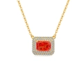 S925 silver square necklace featuring an orange gemstone pendant in gold finish - 18K Gold Plated (Garnet Red Zirconia)