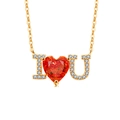 Goldene S925 Sterling Silber Halskette I Love You mit rotem Herzstein und Mikropavé-Diamanten - 18K Goldfarbe (Granatroter Zirkonia)