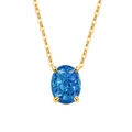 Elegant gold chain necklace featuring an oval blue sapphire pendant with 4-prong setting - 18K Gold Tone (Sapphire Blue Zirconia)