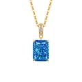 Luxury rectangular aquamarine pendant necklace with gold finish and diamond accents - 18K Gold Color (Deep Sea Blue Zirconia)