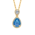Gold-plated double teardrop necklace with blue sapphire and white zircon stones - 925 Silver / 18K Gold (Deep Sea Blue Zirconia)