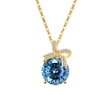 Elegante gouden strik ketting met ronde blauwe edelsteen in een klassieke vierpootzetting - 925 zilver / 18K Goud Kleur (Diepzeeblauwe Zirconia)