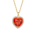 Exquisite goldene Halskette mit herzförmigem orangefarbenem Edelstein und Diamant-Halo - Silberton (Granatroter Zirkonia)