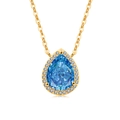 Pear cut blue gemstone pendant with white zircon halo in gold plated silver chain - 18K Gold (Deep Sea Blue Zirconia)