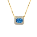 Rectangle blue topaz pendant necklace with double halo diamonds in gold finish - 18K Gold Plated (Dark Blue Zirconia)