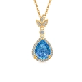 Collana con pendente a goccia in pietra blu, alone di diamanti e catena dorata - Color Oro 18K (Zirconia Blu Mare Profondo)