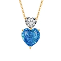 Golden double heart pendant necklace with blue and clear zircon stones in a vertical layout - Platinum Plated (Deep Blue Zirconia)