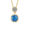 Gold pendant necklace with a cushion-cut sapphire blue gemstone and zircon halo - 18K Gold Tone (Sapphire Blue Zirconia)