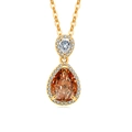 Elegant champagne pear-shaped gemstone pendant necklace with gold chain in variant view - 925 Silver / 18K Gold (Champagne Zirconia)